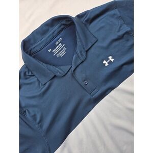 Under Armour Playoff Polo Shirt Loose Fit Heatgear Mens Large Navy Gray Golf